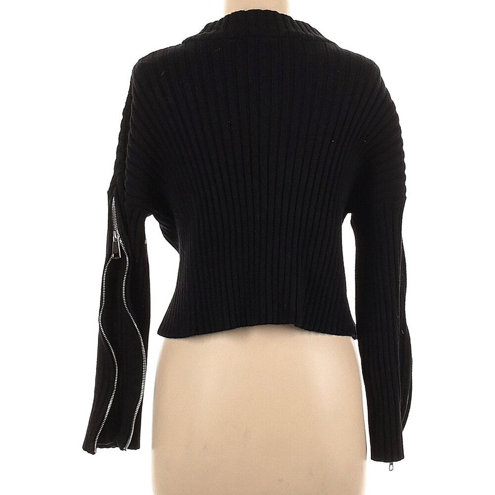 ZARA Cable Knit Chunky Sweater w/ Zipper Detail, Black, M